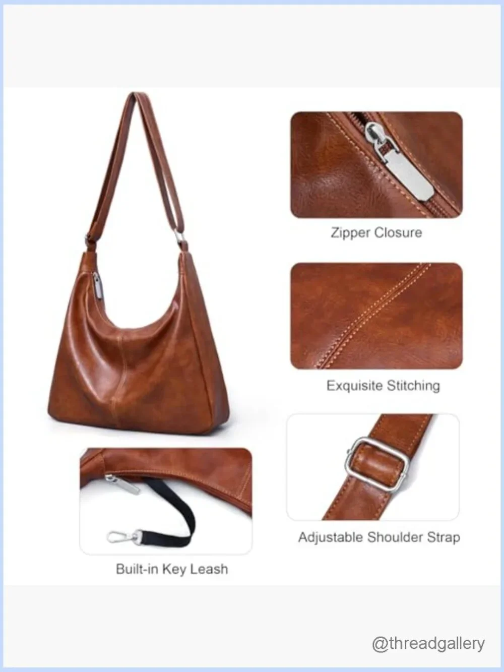 Slouchy Vegan Leather Hobo Shoulder Tote Crossbody Bag Purse for Women